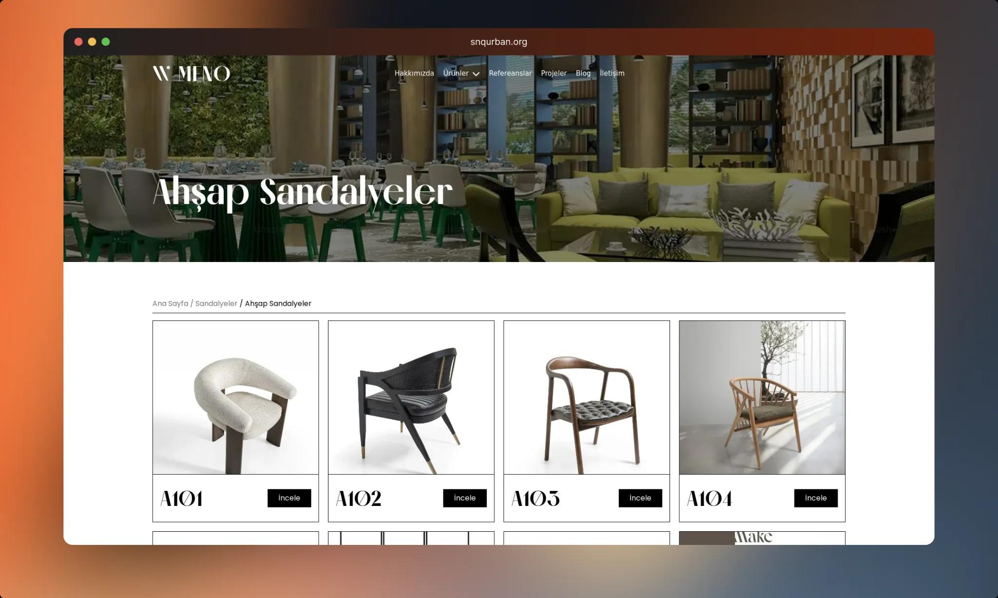 meno chair ürünler sayfası